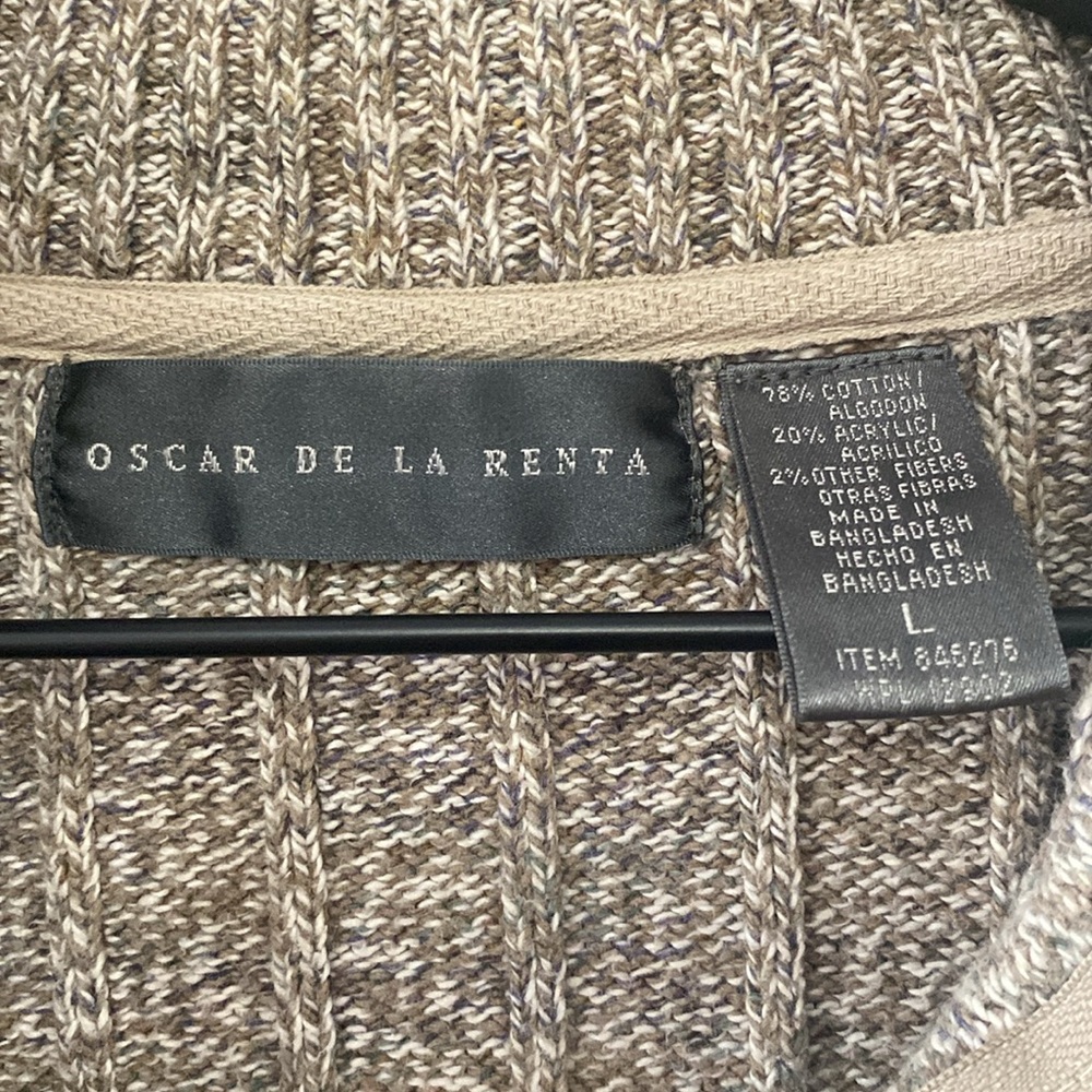 Oscar De La Renta Tan Ribbed Knit Half-Zip Mock Neck Sweater - Picture 4 of 6